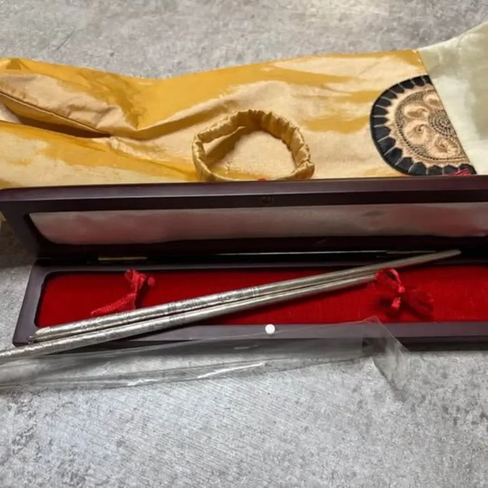 Handmade S925 Sterling Silver Dragon & Phoenix Chopsticks – Original Gift Box